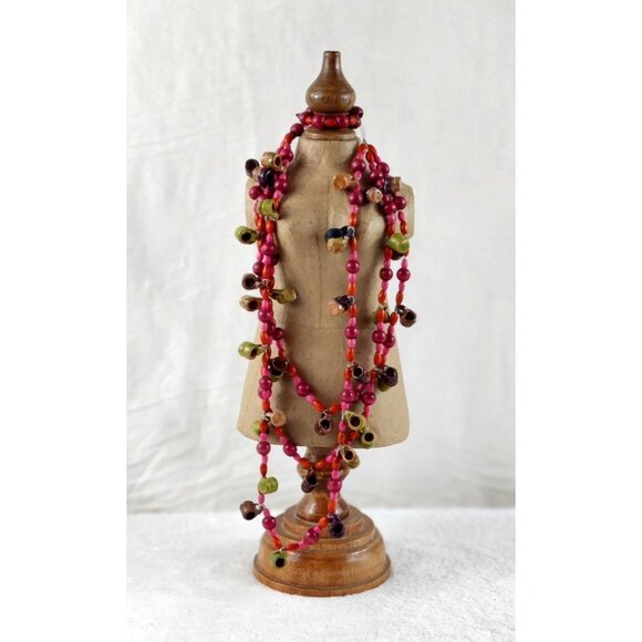 Three Strand Necklace Wooden Beads Coffee Mugs Cups Pink Multi Color Unique Gift - Picture 1 of 10